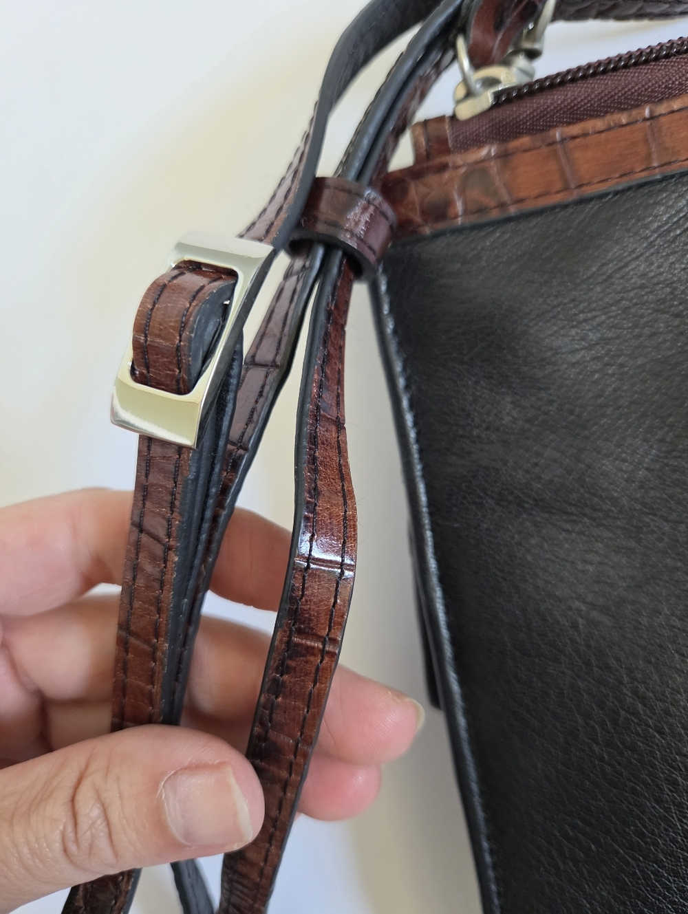 VTG Jack Georges black leather brown croc embossed crossbody purse wallet - Picture 10 of 10